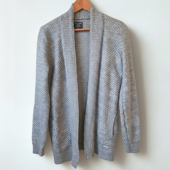 Abercrombie & Fitch Women Cardigan Wool Blend Oversized Long Open Gray w/Pocket - Picture 2 of 14